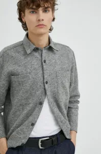 Vlnená košeľa Bruuns Bazaar Wool Reeves pánska, šedá farba, regular, s klasickým golierom #8444331