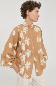 Bavlnená košeľa Bruuns Bazaar dámska, béžová farba, regular, so stojačikom #232910
