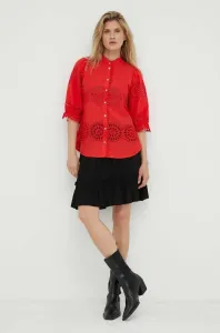 Bavlnená košeľa Bruuns Bazaar dámska, červená farba, regular, so stojačikom