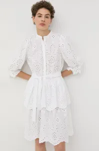 Bavlnené šaty Bruuns Bazaar biela farba, mini, áčkový strih #232967