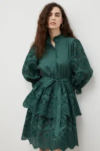 Bavlnené šaty Bruuns Bazaar zelená farba, mini, áčkový strih #280657
