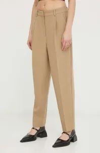 Nohavice Bruuns Bazaar dámske, béžová farba, priliehavé, vysoký pás