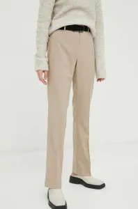 Nohavice Bruuns Bazaar dámske, béžová farba, rovné, vysoký pás