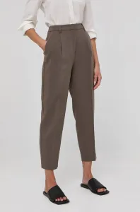 Nohavice Bruuns Bazaar dámske, hnedá farba, rovné, vysoký pás #8250905