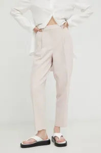Nohavice Bruuns Bazaar dámske, ružová farba, rovné, vysoký pás #6709234