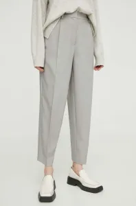 Nohavice Bruuns Bazaar dámske, šedá farba, priliehavé, vysoký pás #9136610