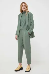 Nohavice Bruuns Bazaar dámske, zelená farba, priliehavé, vysoký pás #9046908