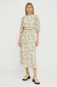 Šaty Bruuns Bazaar Oleander Adria béžová farba, midi, áčkový strih #9110560
