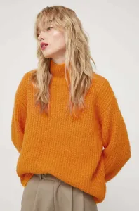 Vlnený sveter Bruuns Bazaar dámsky, oranžová farba, teplý, s polorolákom #8899653