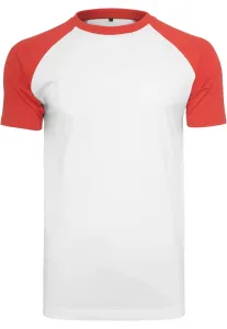 Build Your Brand Pánske dvojfarebné tričko s krátkym rukávom - Biela / červená | M