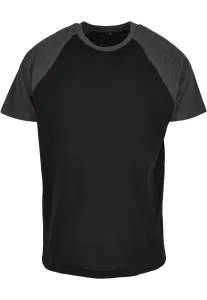 Build Your Brand Pánske dvojfarebné tričko s krátkym rukávom - Čierna / tmavošedý melír | XXXXL