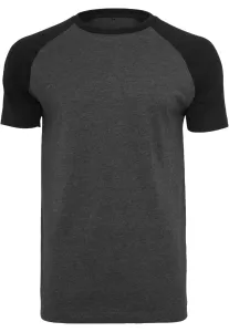 Build Your Brand Pánske dvojfarebné tričko s krátkym rukávom - Tmavošedý melír / čierna | XL