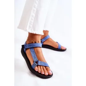 Modré dámske sandále na suchý zips