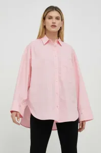Bavlnená košeľa By Malene Birger dámska, ružová farba, voľný strih, s klasickým golierom #9079170