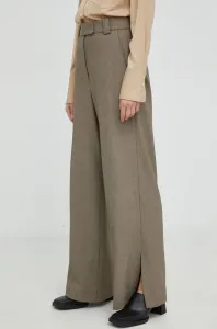 Nohavice By Malene Birger dámske, hnedá farba, široké, vysoký pás