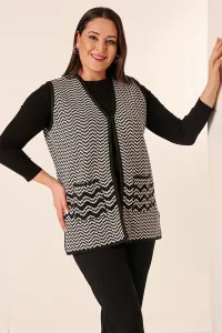 By Saygı Zigzag Patterned Plus Size Knitwear Vest with Pockets #8836368