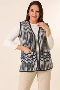 By Saygı Zigzag Patterned Plus Size Knitwear Vest with Pockets