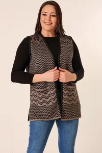By Saygı Zigzag Patterned Pocket Plus Size Knitwear Vest