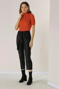 By Saygı Elastic Waist Belted Wool Effect Double Cuff Trousers with Side Pockets