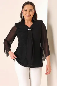 By Saygı Glittery Plus Size Blouse with Scarf Collar