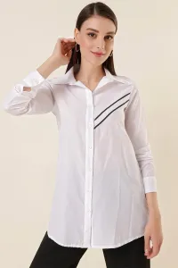 By Saygı White Tunic Shirt with Bias Stripes on One Side #8076706