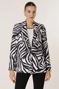 By Saygı Single Button Lined Zebra Pattern Comfortable Fit Jacket