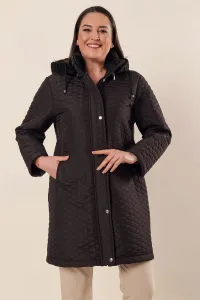 By Saygı Plush Plush Pocket Inside And Hood Plus Size Quilted Coat Black