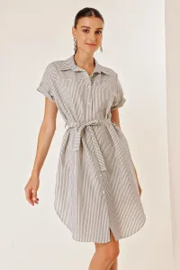 Autor: Saygı Pásový pás, krátke rukávy a gombíky Predné pruhované veštecké šaty sivé #8231801