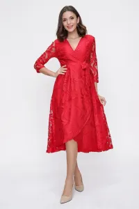 Autor: Saygı Dvojradový golier podšitý, zabalené čipkované šaty červené