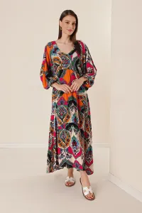 By Saygı Kvetinové vzorované dlhé viskózové šaty s balónovými rukávmi, oranžová #8231425