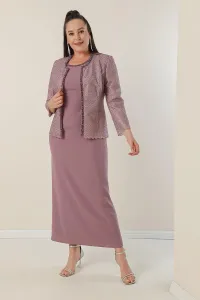 By Saygı Dlhé krepové šaty s kamienkami a podšitým golierom, flitrová bunda plus veľkosť 2-dielny oblek #8389621