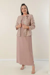 Autor: Saygı Krepové šaty s dlhým rukávom s korálkovými korálkami v páse a žakárom podšitou bundou plus 2-dielny oblek #8420209