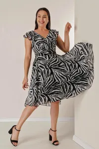 Autor: Saygı Zebra vzorované podšívkou plus veľkosti šifónové šaty s volánovým golierom #8234264
