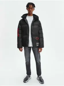 Čierna pánska prešívaná zimná bunda s potlačou Calvin Klein #630051