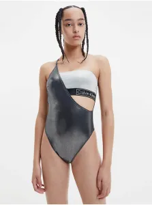 Bielo-čierne dámske metalické jednodielne plavky s priestrihom Calvin Klein Underwear #598368