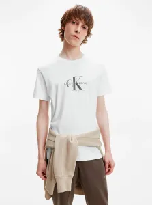 White Men's T-Shirt Calvin Klein Archival Monogram Flock Tee - Men