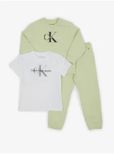 Calvin Klein Set of girls' T-shirt, sweatshirt and sweatpants in white and green Ca - Girls