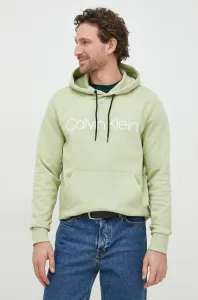 Bavlnená mikina Calvin Klein pánska, zelená farba, s kapucňou, s potlačou #7820716