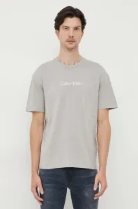 Bavlnené tričko Calvin Klein šedá farba, vzorovaný