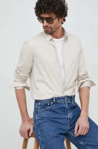 Košeľa Calvin Klein pánska, béžová farba, slim, s klasickým golierom #6784620