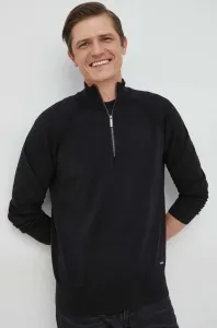 Sveter Calvin Klein pánsky, čierna farba, tenký, s polorolákom