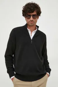 Sveter s prímesou vlny Calvin Klein pánsky, čierna farba, tenký, s polorolákom