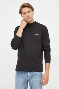 Tričko s dlhým rukávom Calvin Klein pánske, čierna farba, jednofarebné