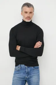 Vlnený rolák Calvin Klein pánsky, čierna farba, tenký