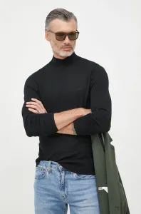 Vlnený sveter Calvin Klein pánsky, čierna farba, tenký, s polorolákom