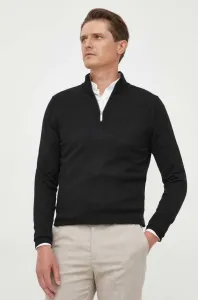 Vlnený sveter Calvin Klein pánsky, čierna farba, tenký, s rolákom #9341160