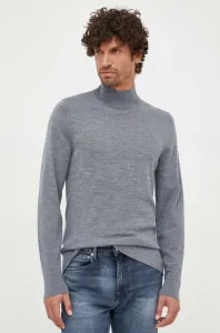 Vlnený sveter Calvin Klein pánsky, šedá farba, tenký, s polorolákom #8753857
