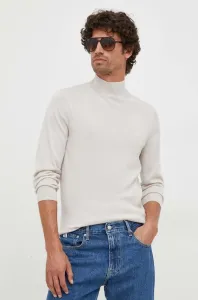 Vlnený sveter Calvin Klein pánsky, šedá farba, tenký, s polorolákom #8753858
