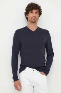 Vlnený sveter Calvin Klein pánsky, tmavomodrá farba, tenký #8763627