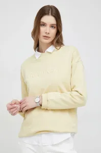 Bavlnená mikina Calvin Klein dámska, béžová farba, s nášivkou